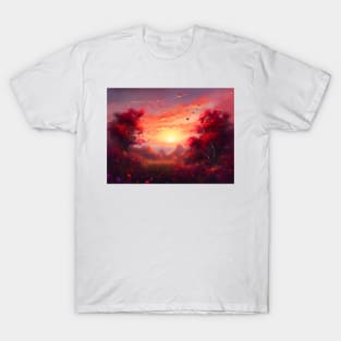 Spring landscape with a beautiful flowering trees. T-Shirt